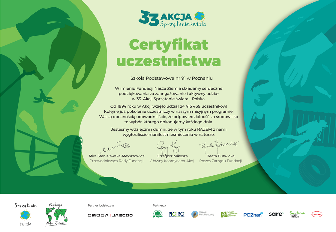 Certyfikat sprzątanie świata